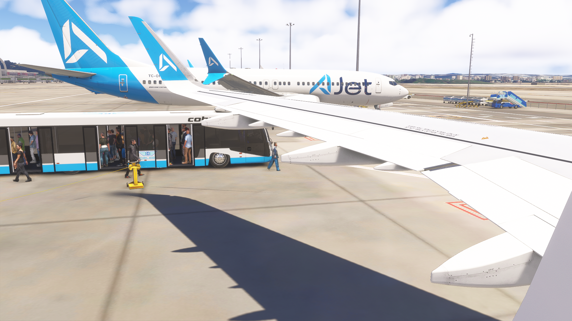AJet aircraft parked together on the ramp